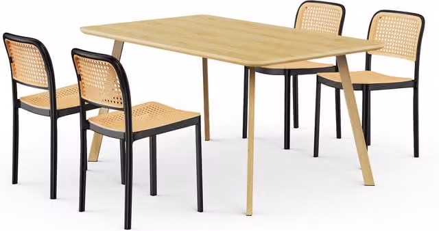 VonHaus Art Deco Dining Table Set with Rectangular Table and 4 Chairs in Black