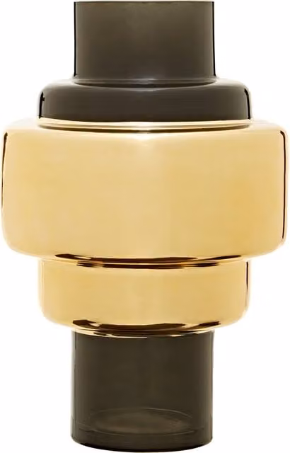 Interiors by Premier Raya Small Rounded Striped Glass Vase in Transparent and Gold