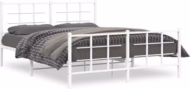 Berkfield Home Metal Bed Frame with Footboard in White, W/D/H: 150 x 200 cm – 1