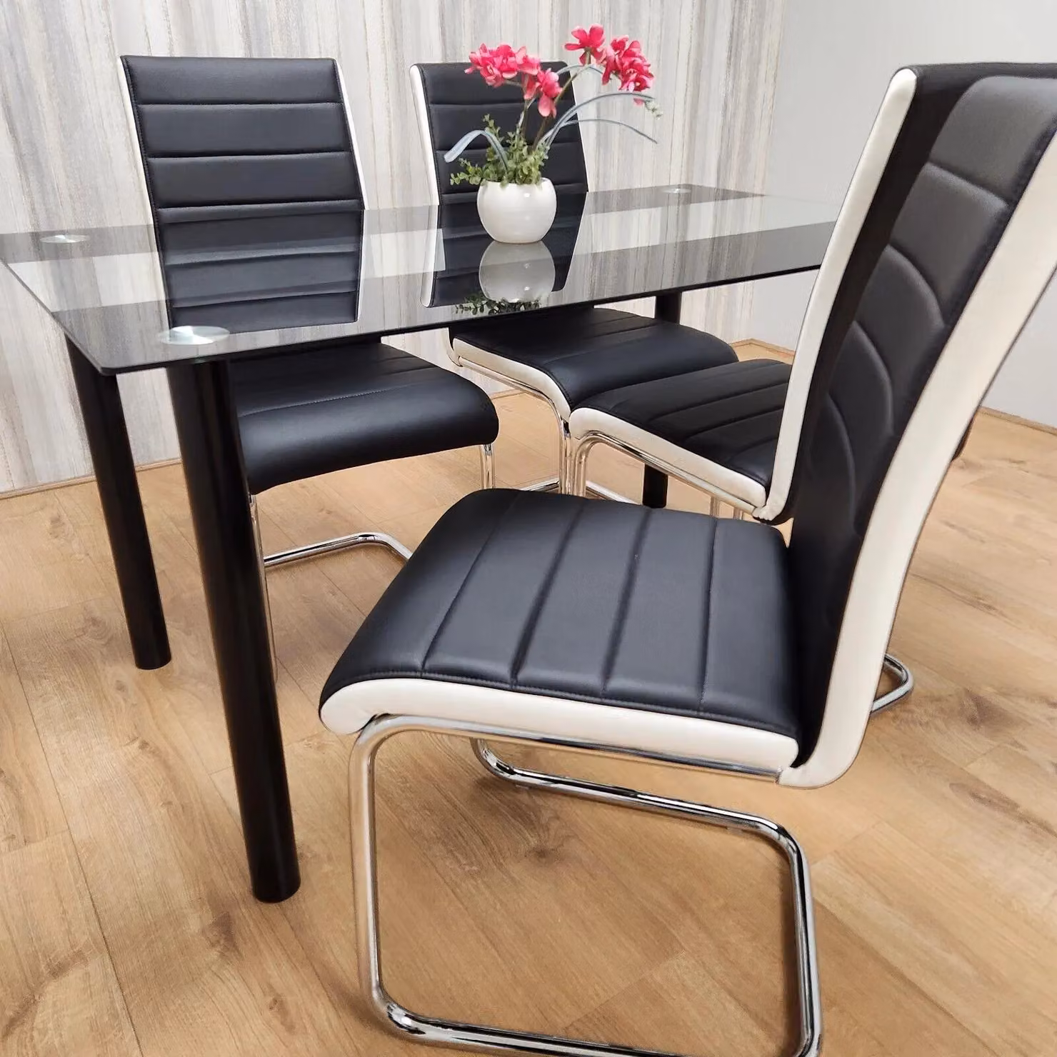 Kosy Koala Modern Dining Set with Rectangular Clear Glass Table and 4 Brown Faux Leather Chairs – 2