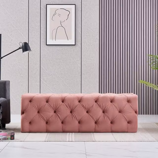 Life Interiors Melia Velvet Chesterfield Ottoman Bench Large Single in Pink