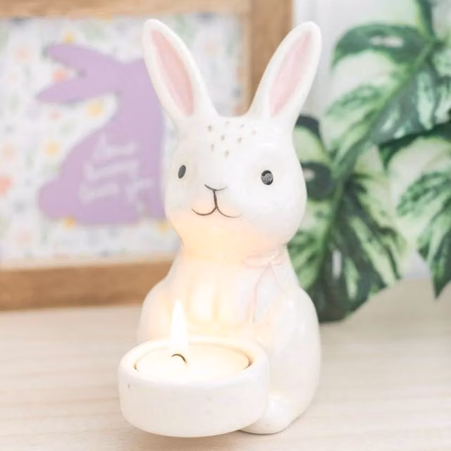 Uniqueful White Ceramic Bunny Shaped Tealight Holder