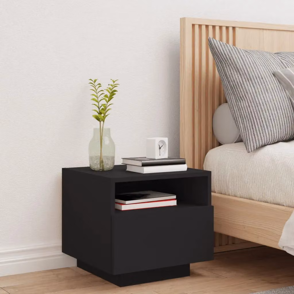 Berkfield Home Modern Black Bedside Cabinet with Integrated LED Lighting W/D/H: 40 x 39 x 37 cm – 2