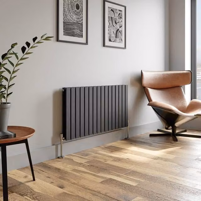 Temprazo Horizontal Double Flat Panel Designer Radiator in Anthracite Grey, H: 60 cm, W: 106 cm