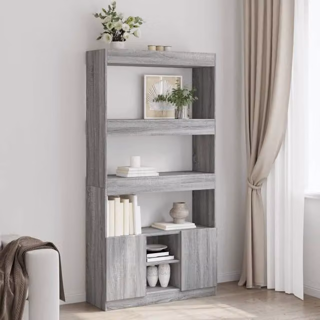 Berkfield Home Grey Sonoma Highboard in Engineered Wood, W/D/H: 92 x 33 x 180 cm