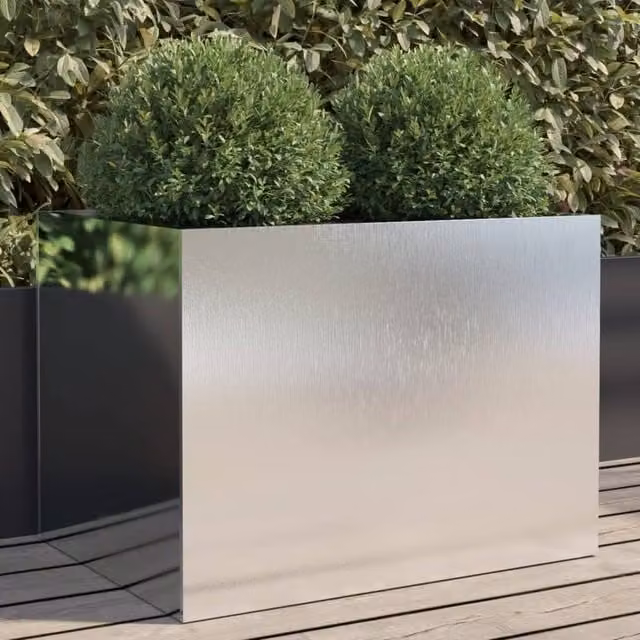 Berkfield Home Silver Stainless Steel Planter Tub W: 62 cm, D: 47 cm, H: 46 cm