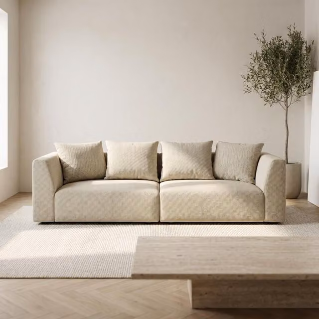 Abakus Direct Tokyo 3 Seater Sofa in Beige Basket Weave Fabric – 1