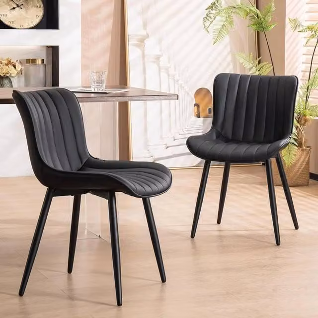 KORVIXA Set of 2 Black Faux Leather Armless Dining Chairs with Metal Legs