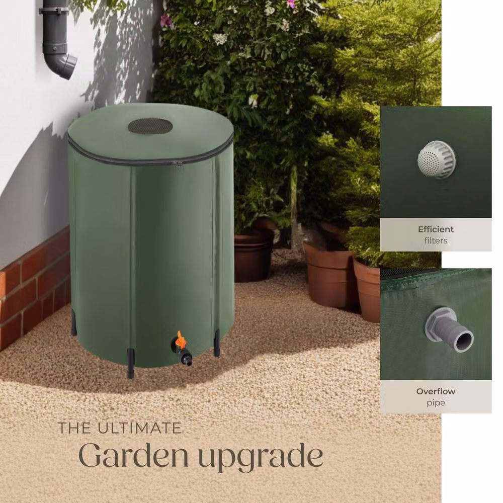 tectake Green Rain Barrel with Tap and Overflow Protection, 250 l – 5