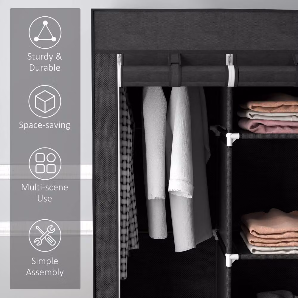 STILVORA Modern Black Roll Shutter Wardrobe with Internal Shelves, Hanging Rod and Drawers, W/D/H: 125 x 43 x 162.5 cm – 6