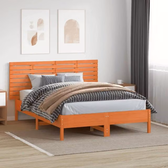 Berkfield Home Solid Wood Pine Wall Headboard in Tan, W/D/H: 166 x 3 x 63 cm