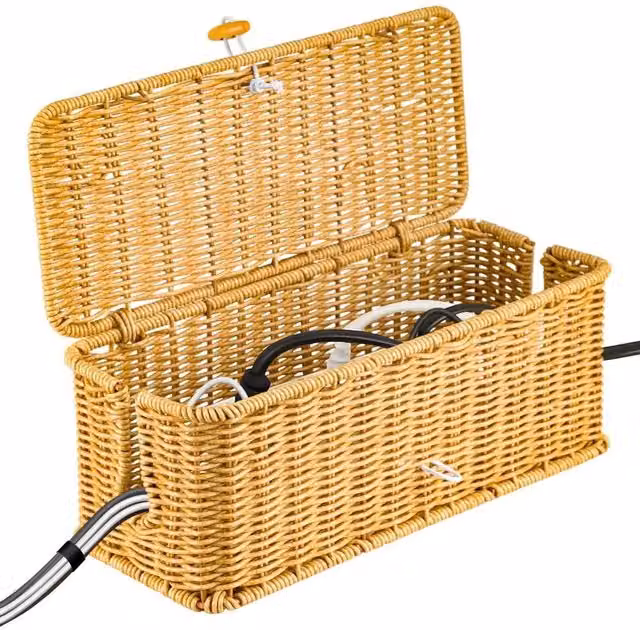 Kelvenix Brown Rattan Case Management Plug Socket Tidy Safety Organiser with Lid – 1