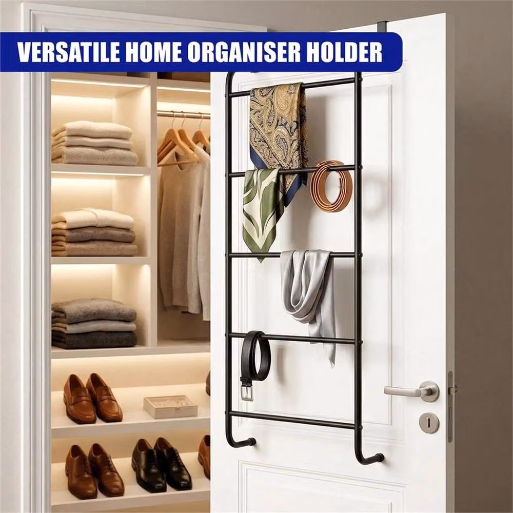 Nordara Black Over Door Towel Rail with 4 Bars Metal Bathroom Hanging Rack Organiser – 5