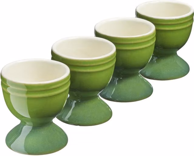 Cooks Professional Set of 4 Green Stoneware Egg Cups, 40ml Ceramic Egg Holders, Dishwasher and Microwave Safe