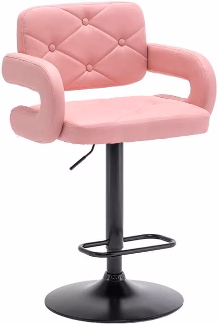 FLAVORA Pink Plush Wide Seat Gas Lift Swivel Bar Stool with Synthetic Leather and Metal Base
