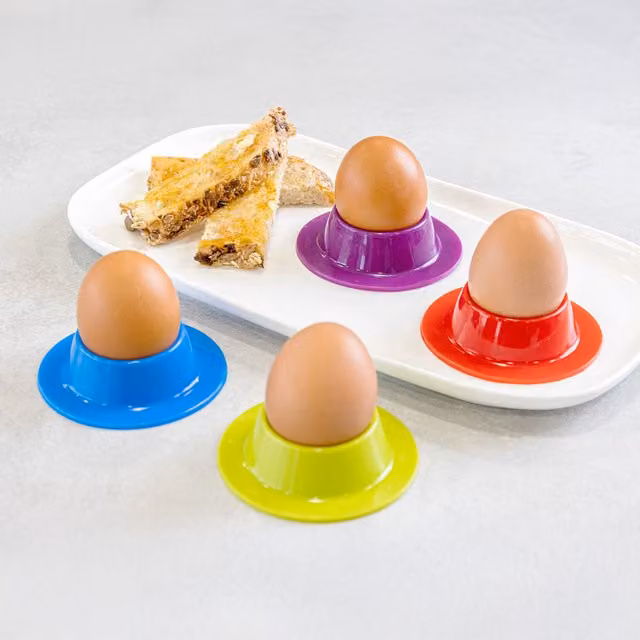 Kitchen Craft Colourworks Stackable Egg Cups, Set of 4, Yellow and Multicolour Silicone and Plastic