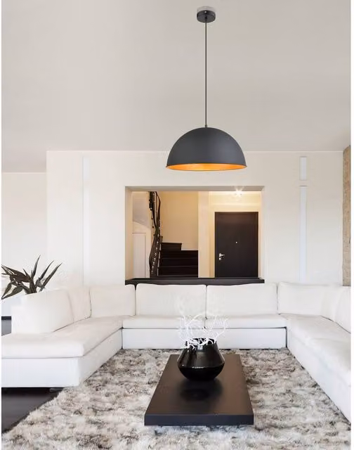 Netlighting Lenn Dome Pendant Ceiling Light in Black and Gold/Brass with E27 Socket, Height Adjustable, W/D/H: 41 x 41 x 120 cm – 4