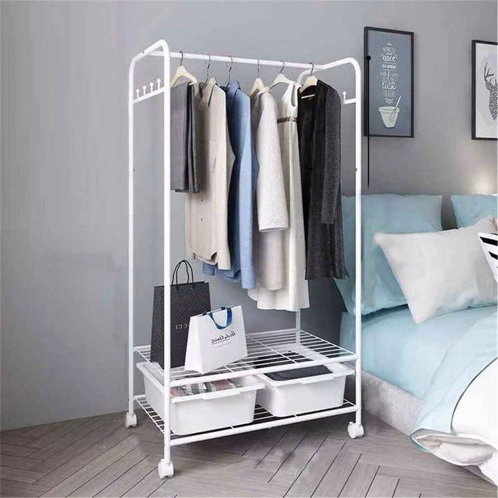 NESTLUNE Mobile Clothes Rail Garment Hanging Rack in White – 3