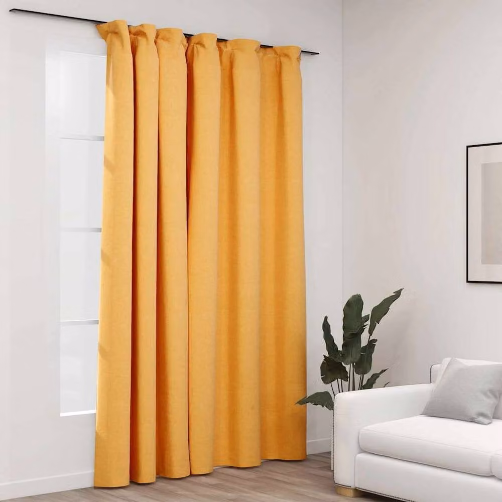 Berkfield Home Yellow Linen-Look Blackout Curtain with Hooks W: 290 cm, H: 245 cm