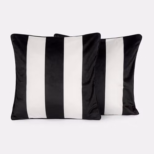 OHS 2 Pack Striped Matte Velvet Cushion Covers in Black and White, W/D/H: 45 x 45 x 45 cm – 3