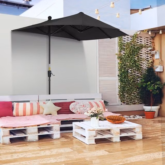 Outsunny Black Half Parasol Market Umbrella for Garden and Balcony, Diameter: 200 cm