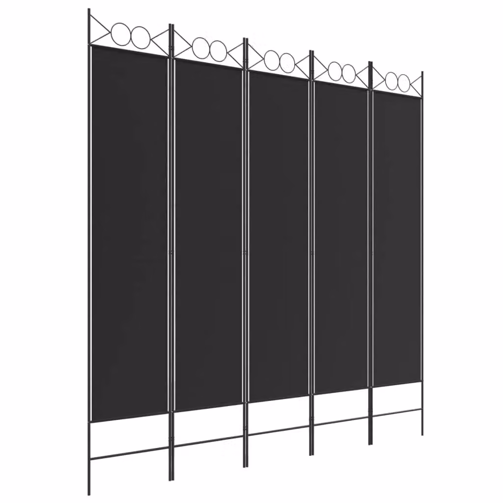 Berkfield Home 5-Panel Fabric Room Divider in Black, H 200 cm x W 200 cm – 2
