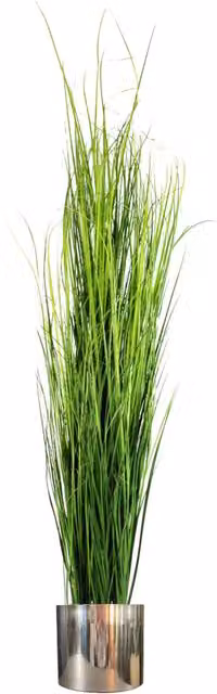 Extra Large Artificial Tropical Leaf Grass Plant in a Silver Metal Tabletop Planter, Green