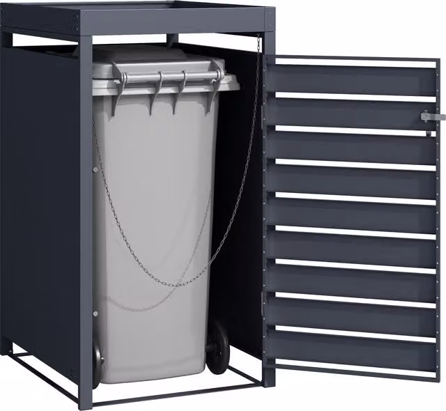 The Garden Furniture Centre Single Wood Effect Galvanised Steel Wheelie Bin Storage with Planter Tops in Anthracite Grey