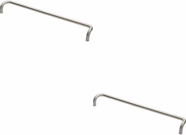Loops 2x Cranked Door Pull Handles in Brushed Silver Stainless Steel, Fixing Centres: 600 mm, Diameter: 19 mm