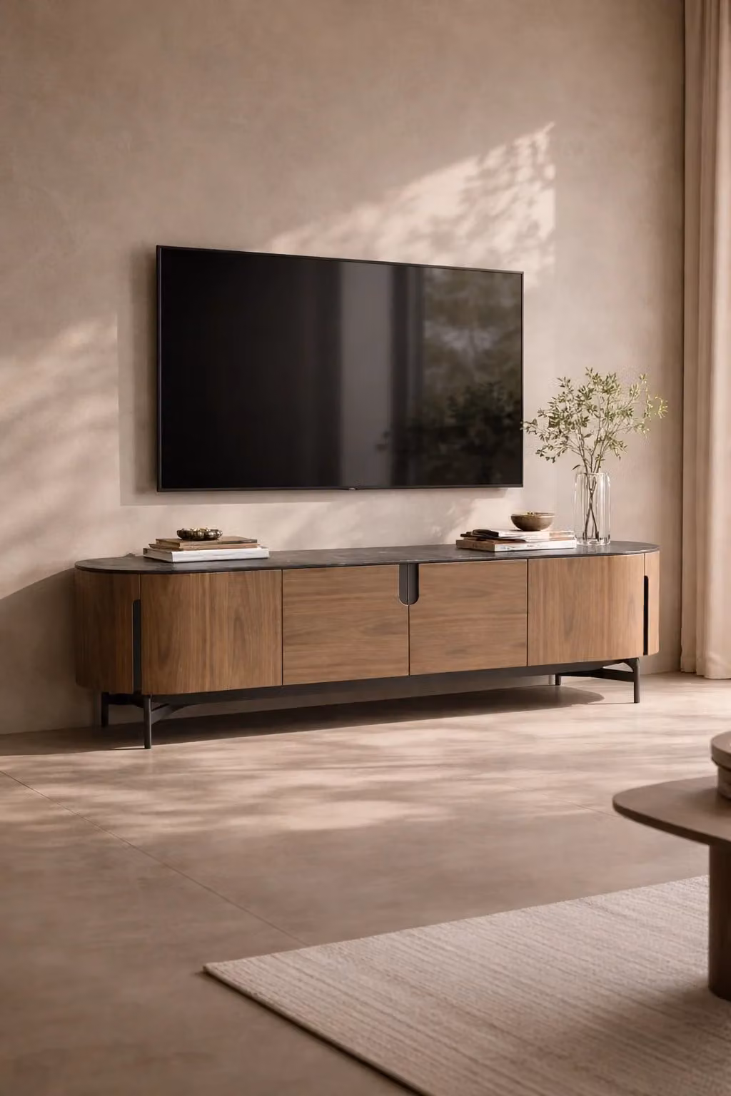 Tommy Franks Darcy Modern Walnut and Metal TV Unit, Brown, W/D/H: 200 x 50 x 60 cm