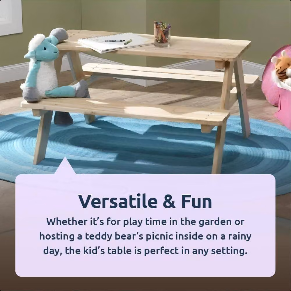 idooka Kids Wooden Picnic Table and Benches in Sand/Beige Pine – 4