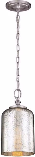 Elstead Hounslow Single Light Mini Pendant Ceiling Lamp in Brushed Silver and Grey Glass with E27 Fitting