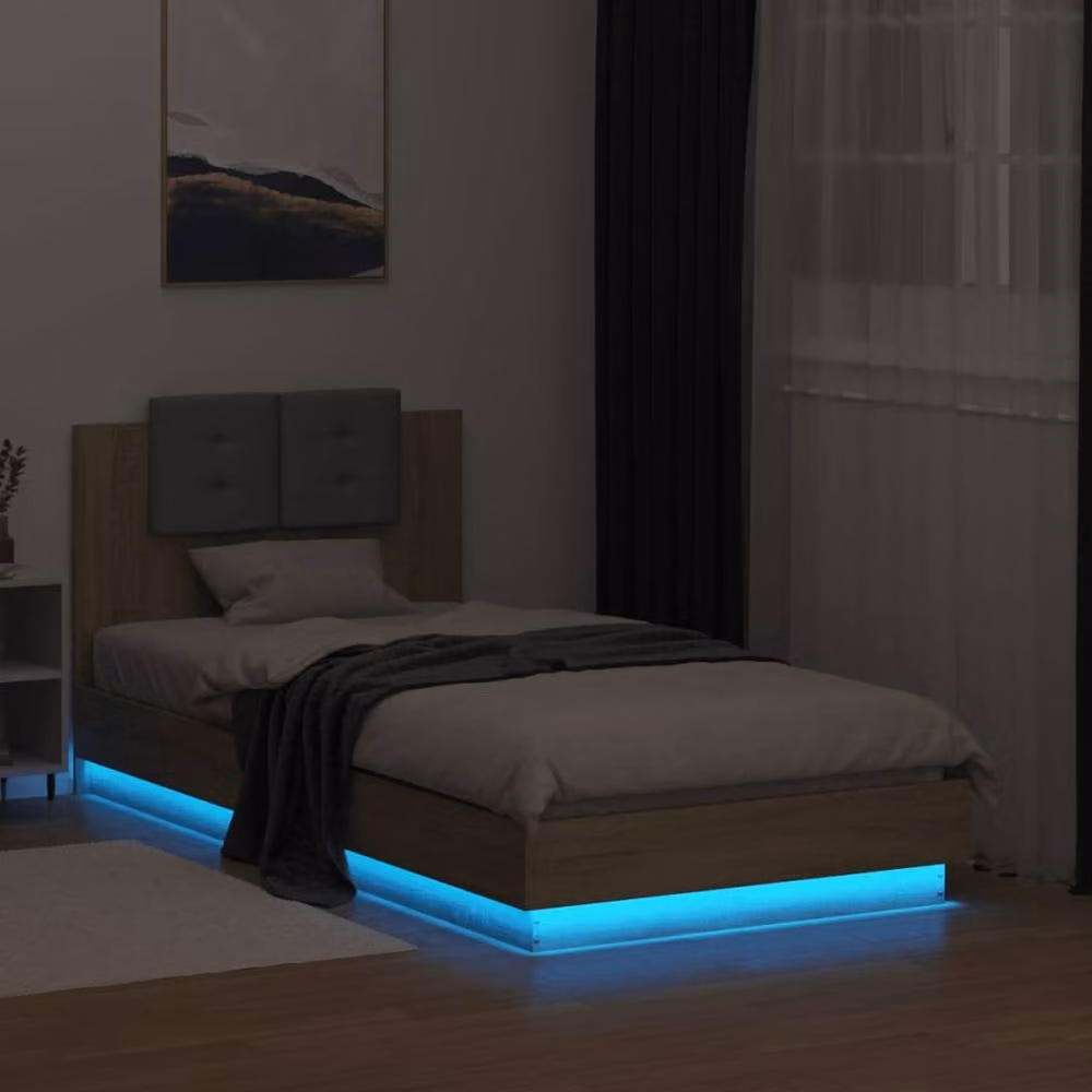 Berkfield Home Sonoma Oak Small Single Bed Frame with LED Lighting and USB Charging Port, Light Brown, W/D/H: 75 x 190 x 75 cm – 3