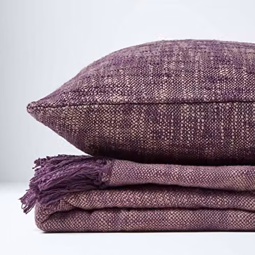 Homescapes Nirvana Pure Slub Cotton Cushion Cover in Pink and Purple, W/D/H: 30.48 x 30 x 30 cm – 3