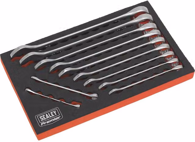 Loops 11pc Slim Handled Combination Spanner Set in Silver and Multicolour Chrome Vanadium Steel