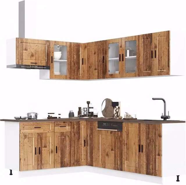 Berkfield Home Porto 11 Piece Kitchen Cabinet Set in Brown Old Wood Finish