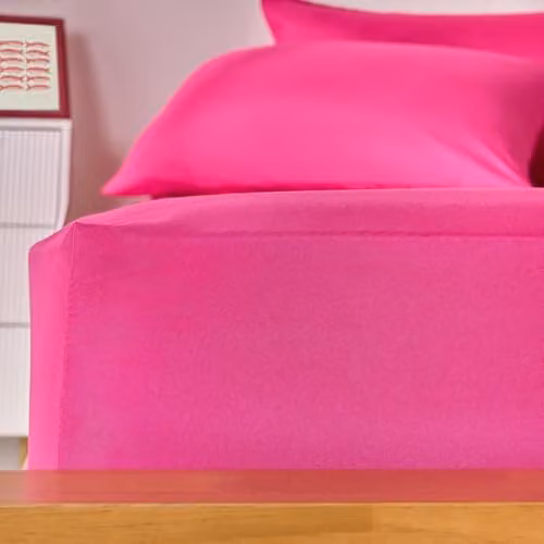 OHS Polycotton Easy Care Fitted Bed Sheet, Pink, W/D/H: 152 x 200 x 30 cm