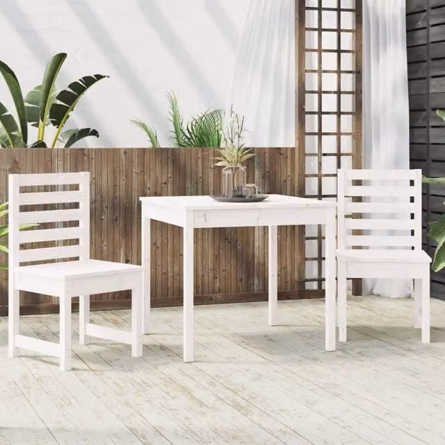 Berkfield Home Beautiful 3 Piece White Solid Wood Pine Garden Bistro Set – 1