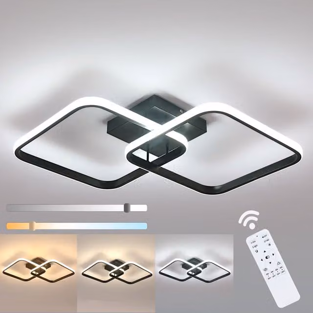 COMELY Modern Square Dimmable LED Ceiling Light with Remote Control, Black
