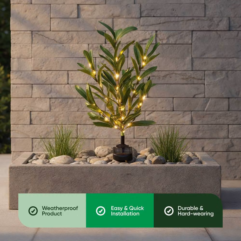 Gardenwize Solar Olive Tree Stake Light with Warm White LED in Green – 2