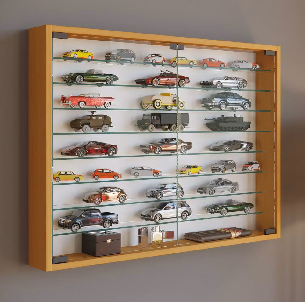 VCM Mandosa XXL Wall Mounted Hanging Display Case with Glass Doors in Light Oak, W/D/H: 80 x 20 x 60 cm – 3