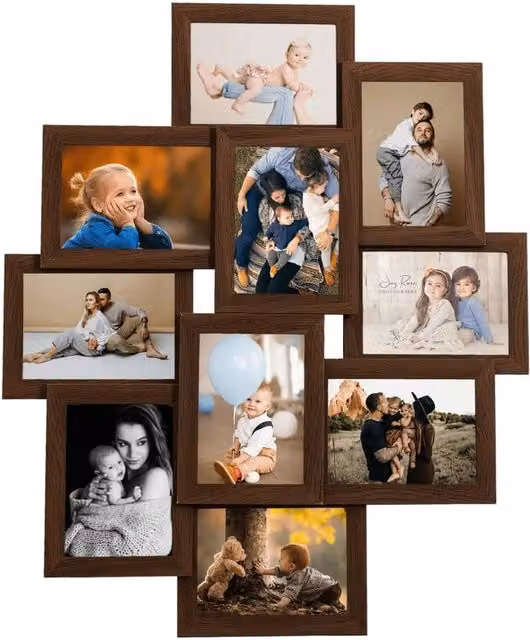 Berkfield Home Modern Rectangular Collage Photo Frame in Dark Brown for 10 x 10x15 cm Pictures