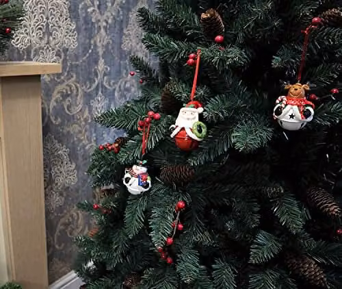 Shatchi 12-piece set of multicolour Christmas tree hanging decorations featuring Santa, snowman and reindeer figures with jingle bells – 1