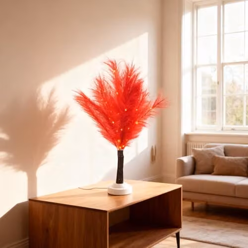 SHATCHI 2-Piece Red Feather Tree Table Lamp with Warm White LEDs, Height: 70 cm – 2