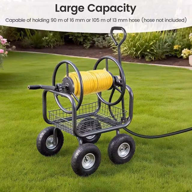 FLAVORA Portable Grey Garden Hose Cart for 90m 16mm Hose