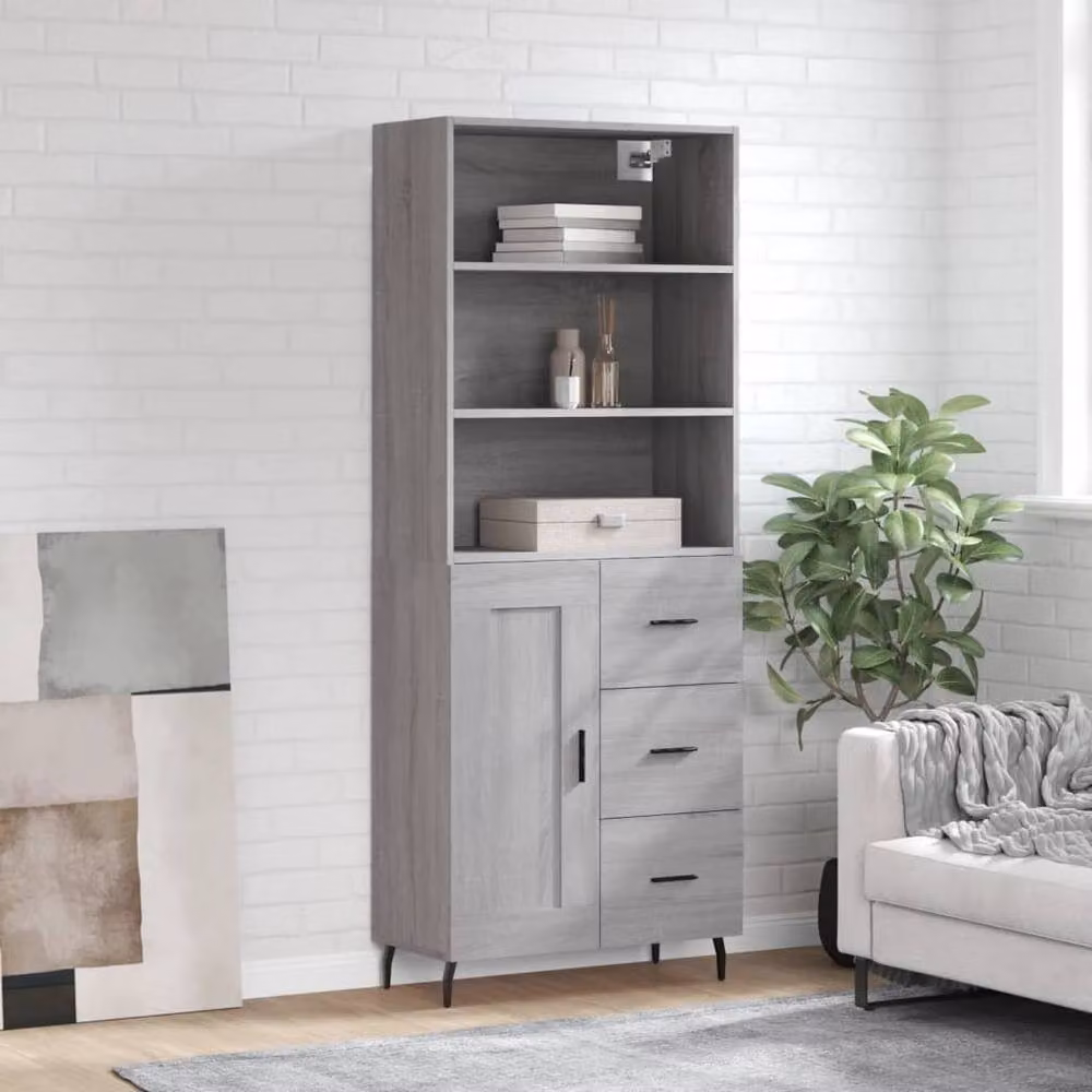 Berkfield Home Sonoma Highboard in Grey with Hinged Doors and Internal Shelves, W/D/H: 69.5 x 34 x 180 cm – 2