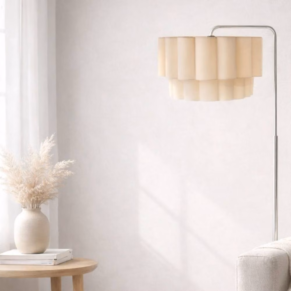 CGC Lighting Kyra Brushed Nickel Floor Lamp with Two Layer Scalloped Cream Fabric Lampshade – 2