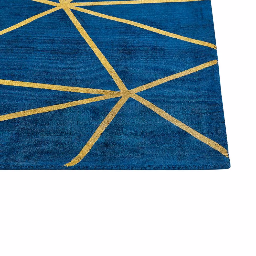 Wyld and Coco Handloomed Blue and Gold Geometric Area Rug, W: 80 cm, L: 150 cm – 3