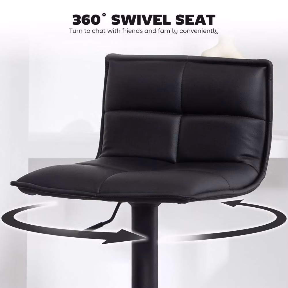 Wyld Haus Miha Set of 2 Black Faux Leather Swivel Adjustable Bar Stools – 7
