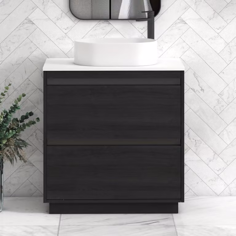 Royal Bathrooms Orion 800mm Hale Floor Standing Plain White Countertop Vanity Unit with 2 Drawers, Peak Basin and Black Accent Trim
